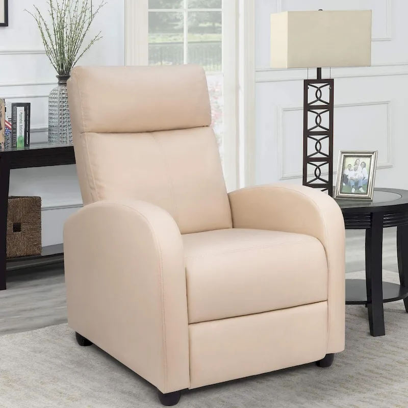 PU Leather Push-Back Recliner Chair, Brown / Black / Grey / Khaki / Red / Beige, Single