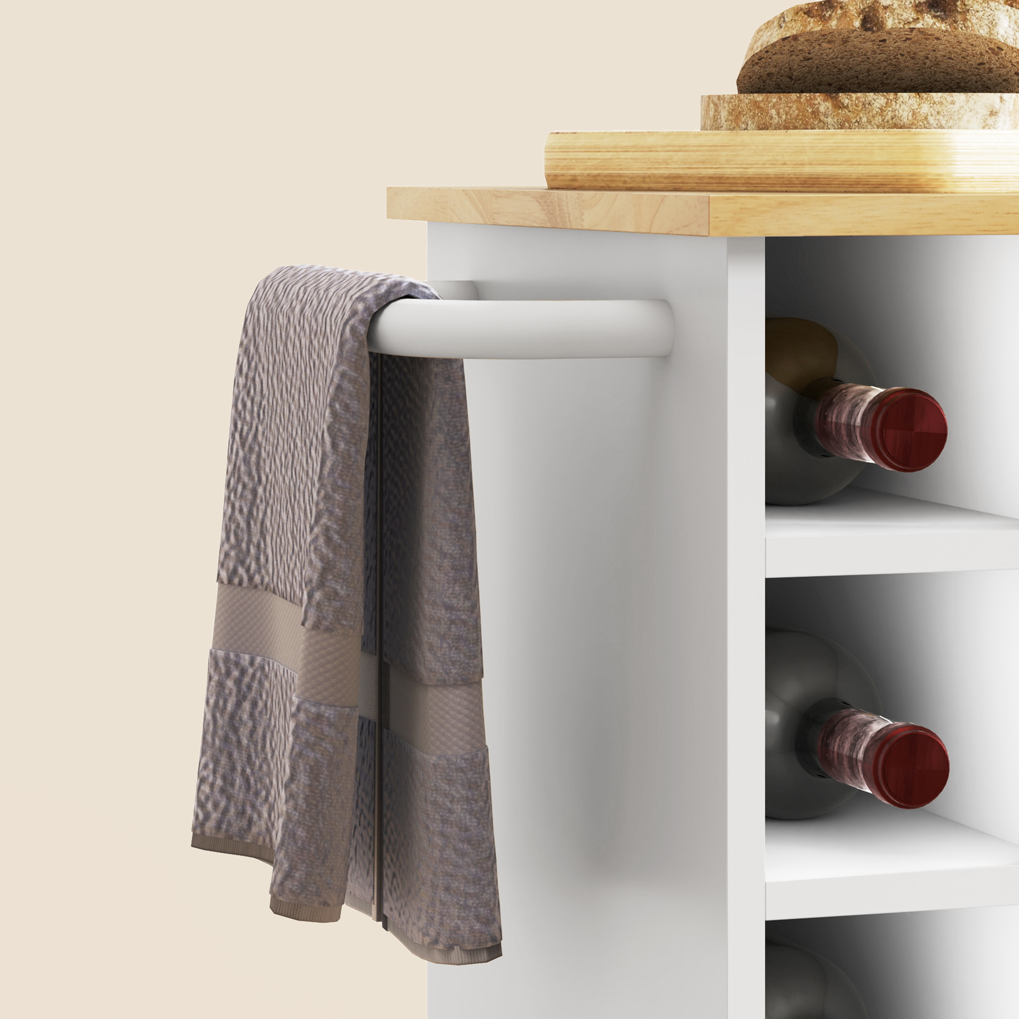 HOMCOM Keukentrolley, Rolbare Keukeneiland, Keuken-Trolley met Vakken, Wijnrekken, Kast en Werkblad, Wit