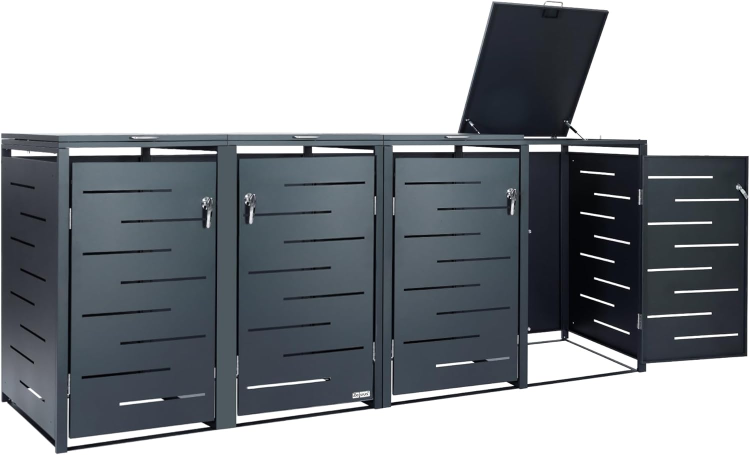 Zelsius Edelstahl Mülltonnenbox 4 Tonnen | 120-240 Liter | Anthrazit RAL 7016 | inkl. Erweiterungsmöglichkeit | Garten Müllhaus, Mülltonnenbox 4er, Aufbewahrungsbox für Mülltonnen