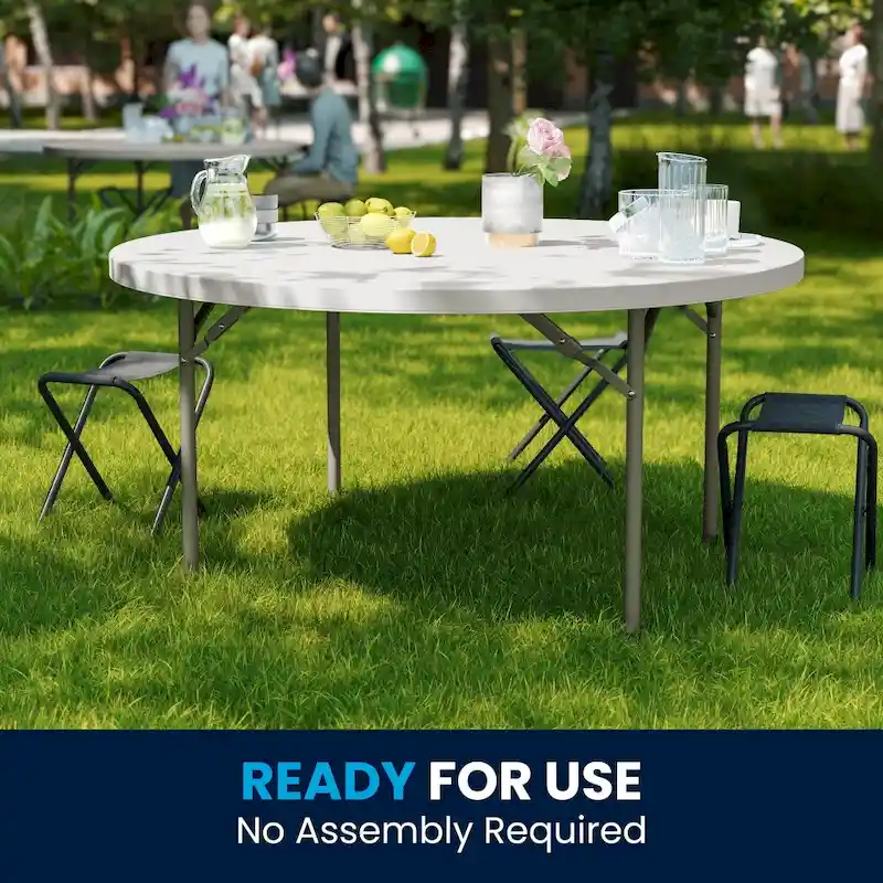 5-Foot Round Plastic Folding Event Table w/ 2 Thick Surface