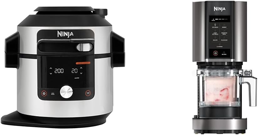Multicuiseur Ninja Foodi MAX Air Fryer, Smart Lid, 14 fonctions de cuisson en 1, 7.5L & CREAMi machine à crème glacée et à desserts glacés, 7 programmes