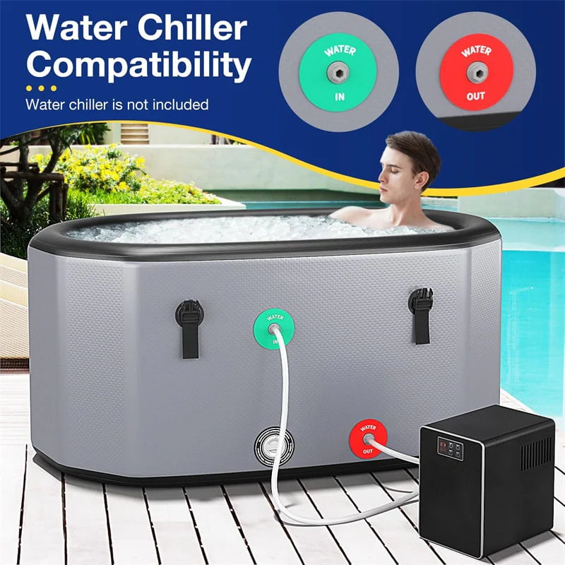 XL 129 Gal Oval Ice Bath Tub with Cover, Portable Inflatable Cold Plunge Tub with Backpack & Pump, Water Chiller Compatible for Cold Therapy