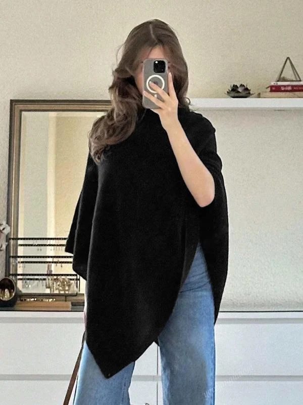 Women��s Knit Cape Asymmetrical Draped Design