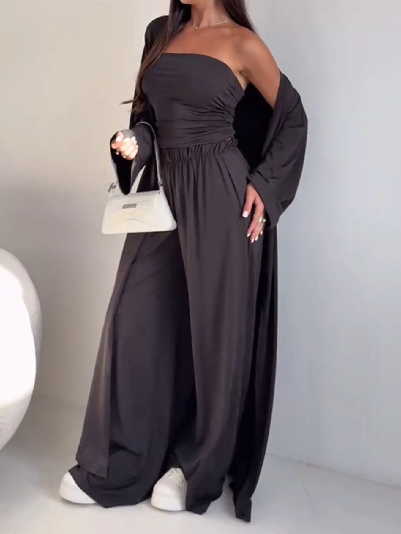 Tube Top & Cardigan & Pants Three Piece Set
