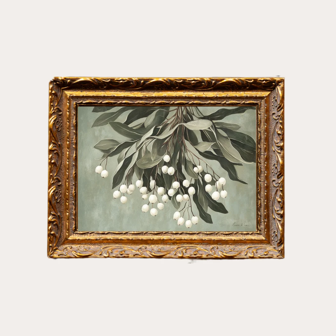 Muted Mistletoe | French Brass Inspired Gold Mould Framed Art