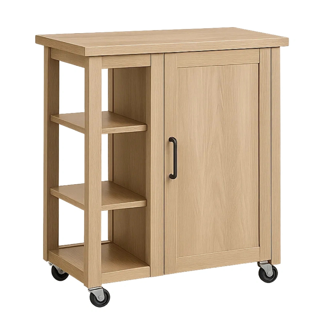 Kkken, kkkenrullevogn med hjul, naturtr, dre og hylder, 80x40x85 cm. - kUK3ihRBc4As