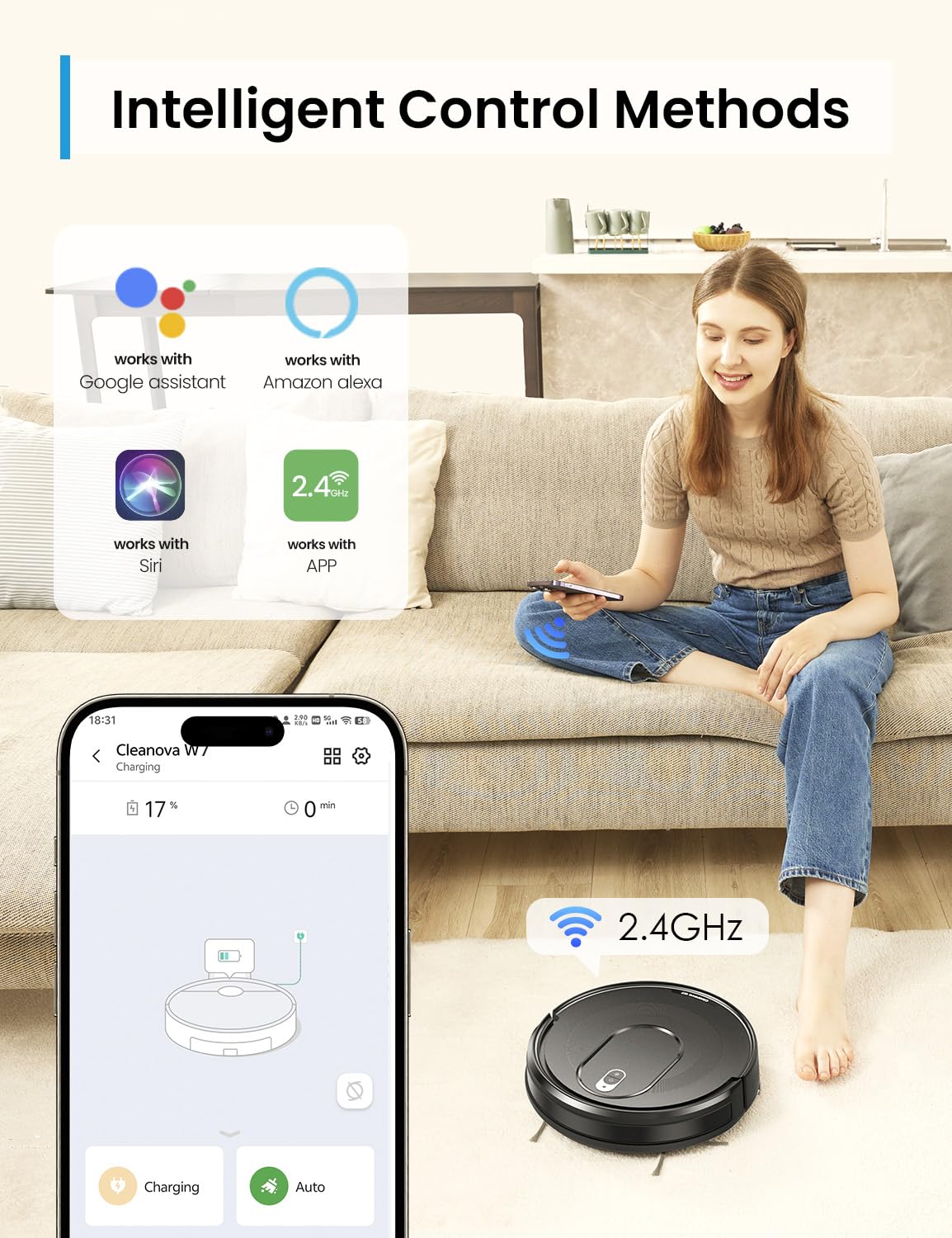 PSUK W7 Robot Vacuum and Mop Combo with Watertank