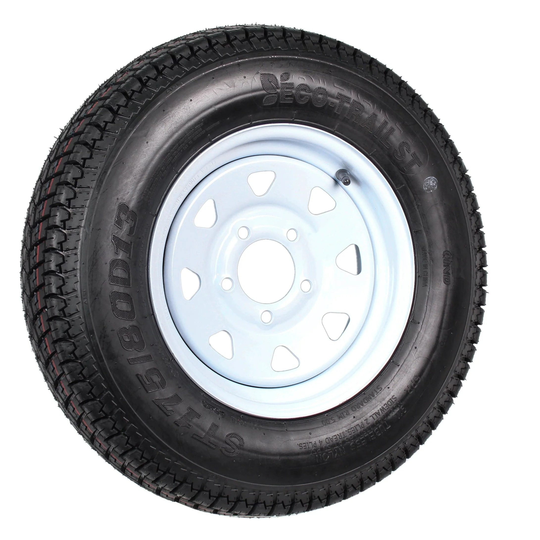 2-pack trailer tires and rims ST175/80D13 175/80 13 B78-13 LRC 5-hole white spoked wheel