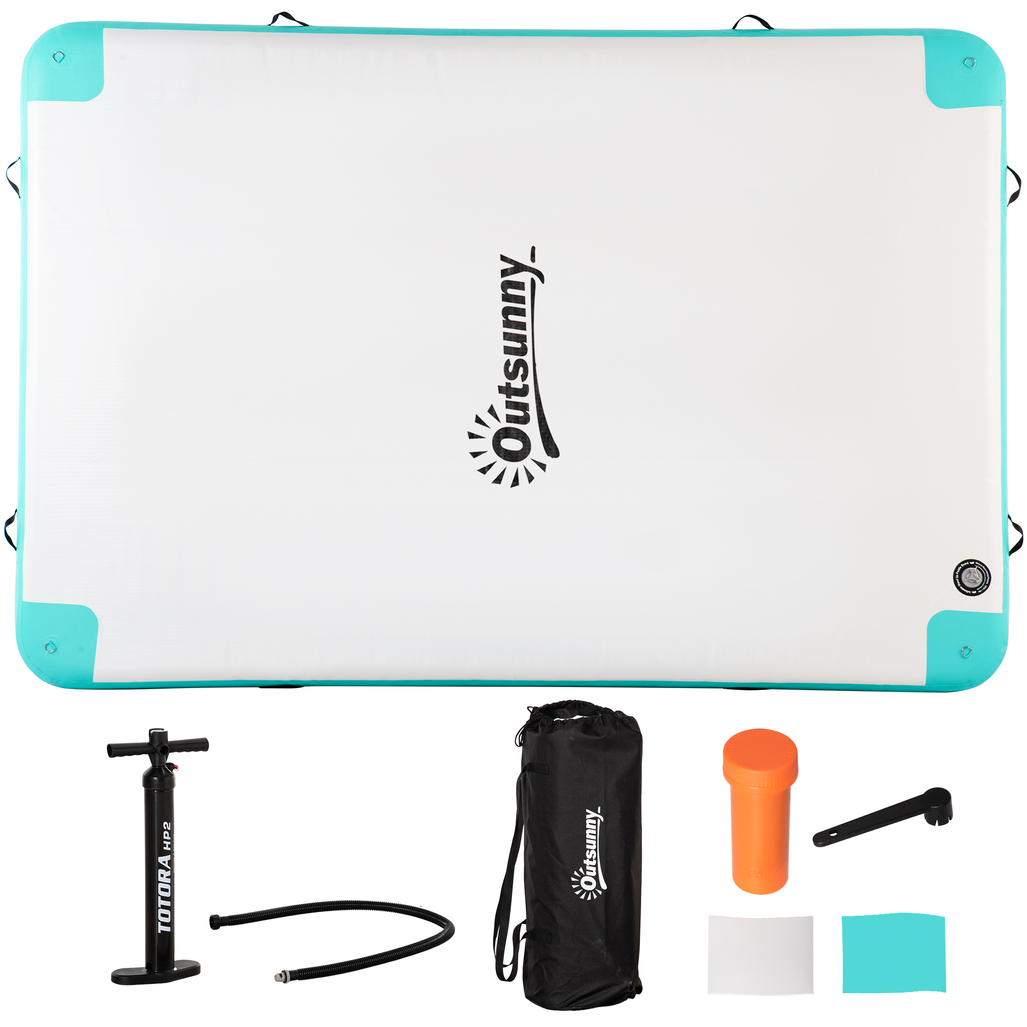 Outsunny groot opblaasbaar zwemeiland, draagvermogen tot 500 kg, wit+blauw+groen, 3 x 2 x 1,5 m