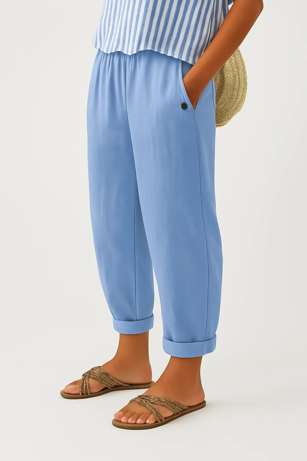 Women��s Relaxed Straight-Leg Trousers Lightweight Cotton Blend