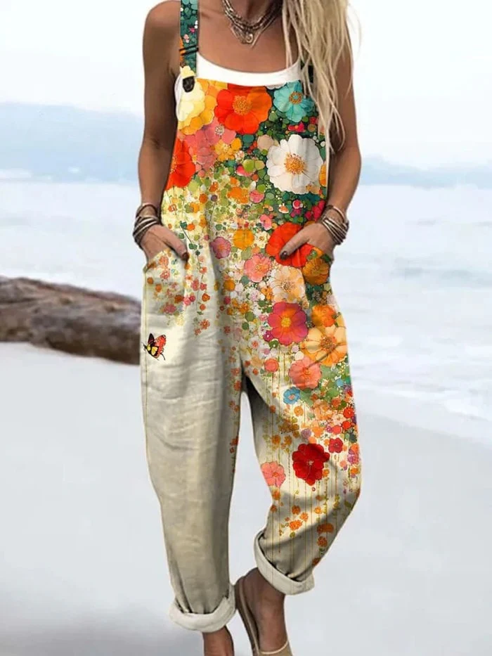 Women��s Floral Wide Leg Jumpsuit Sleeveless Casual Style