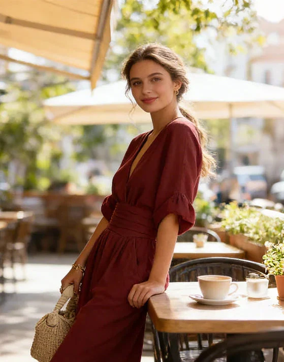 Women��s Elegant Wide-Leg Jumpsuit Wrap-Style Design