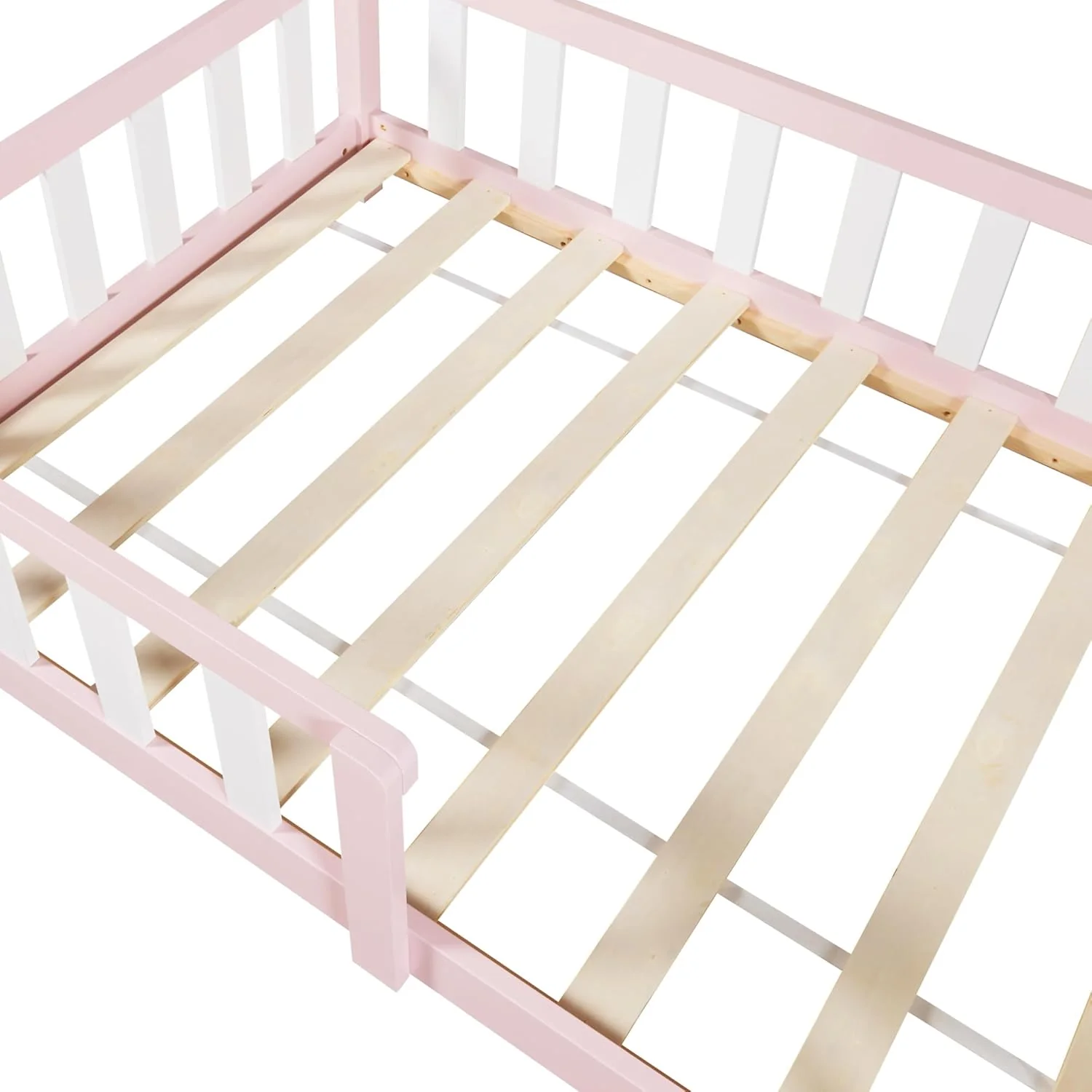 [en.casa] Letto per bambini Sisimiut a capanna 80 x 160 cm con protezione anticaduta letto in legno per bambini letto a terra rete a doghe in legno di pino Bianco opaco