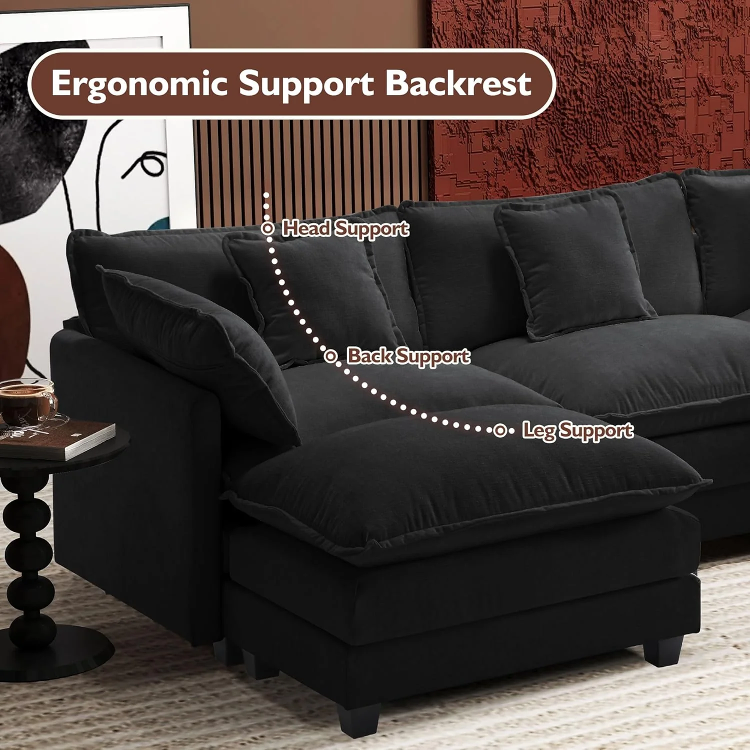 111.4 Inch L-Shaped Modern Sofa Modular Cloud Sofa Ottoman 4-Seater Chenille Deep Seat Sofa