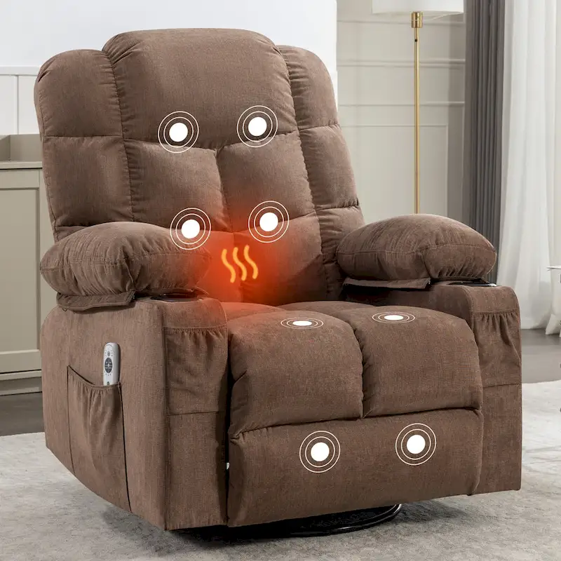 Massage Rocker Recliner Chair Rocking Chairs for Adults Oversized with 2 Cup Holders, USB Charge Port Soft Features a Manual Mas