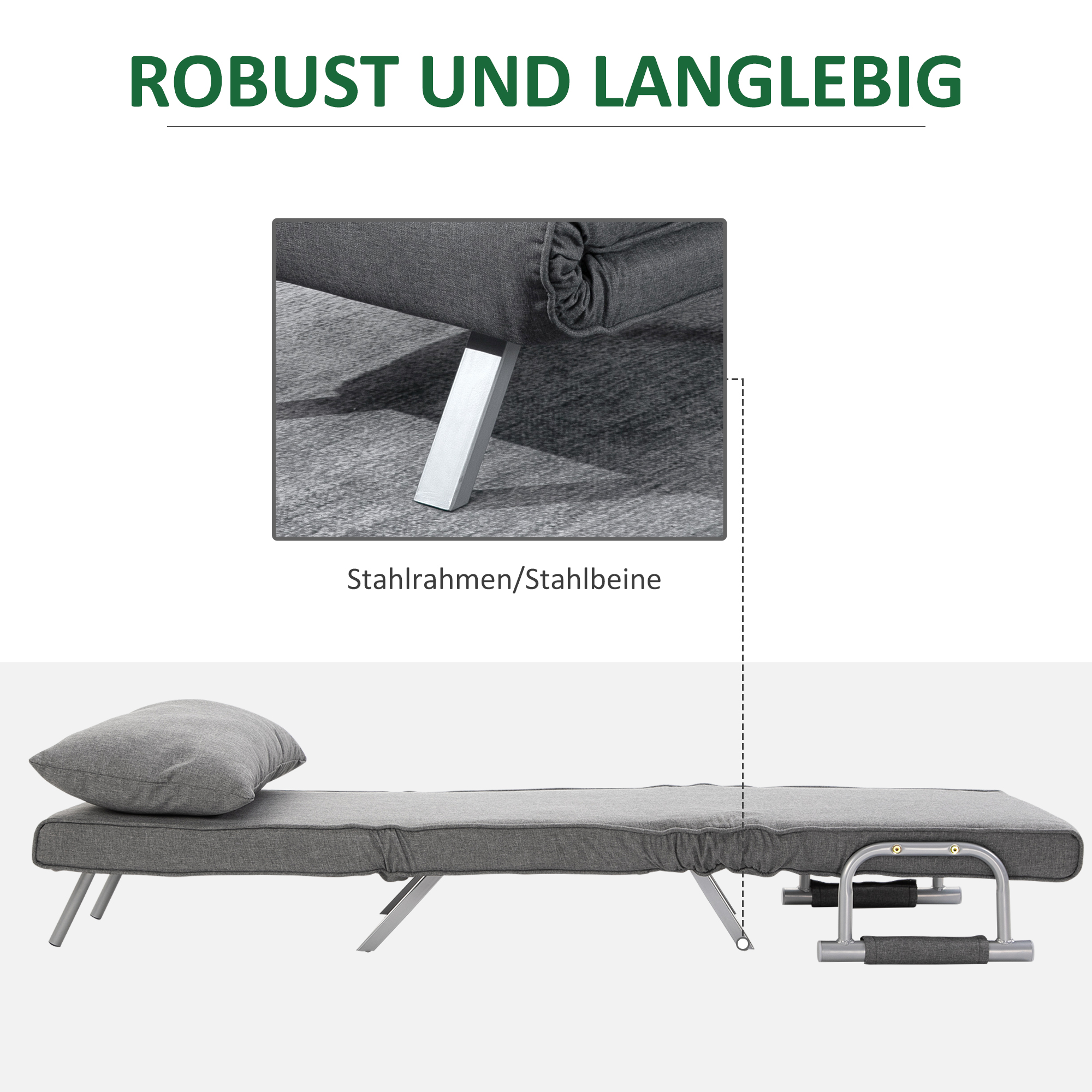 HOMCOM slaapbank met armleuningen slaapfauteuil logeerbed opklapbed chaise longue
