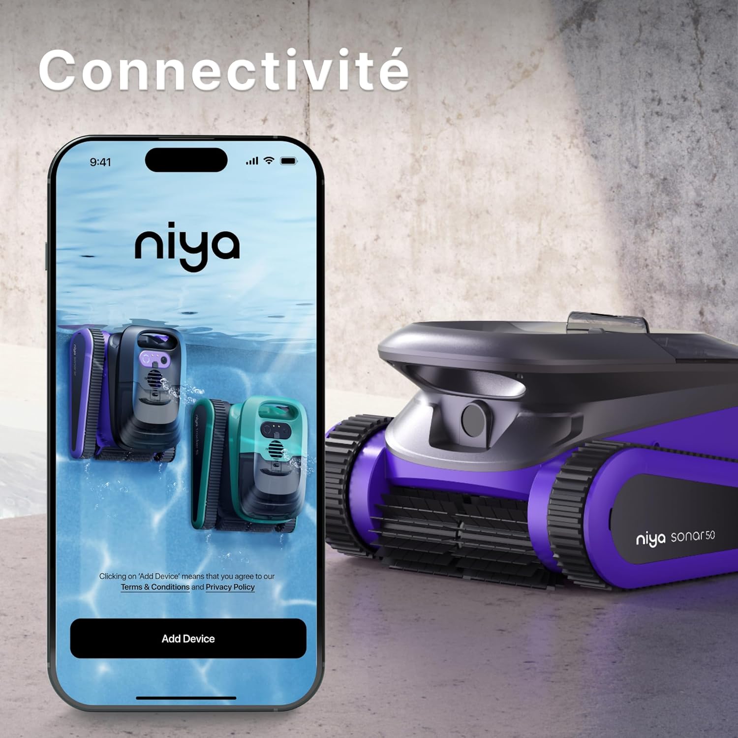Niya Sonar 50 Robot Aspirateur de Piscine sans Fil par Les Créateurs de Dolphin, Idéal pour Piscines jusqu'à 12 mètres, Nettoyage de la Ligne d'eau
