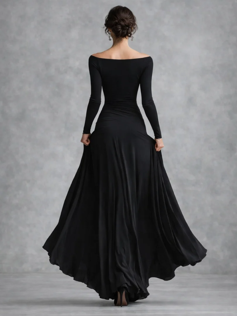 Women��s Elegant Draped Maxi Dress with Long Sleeves