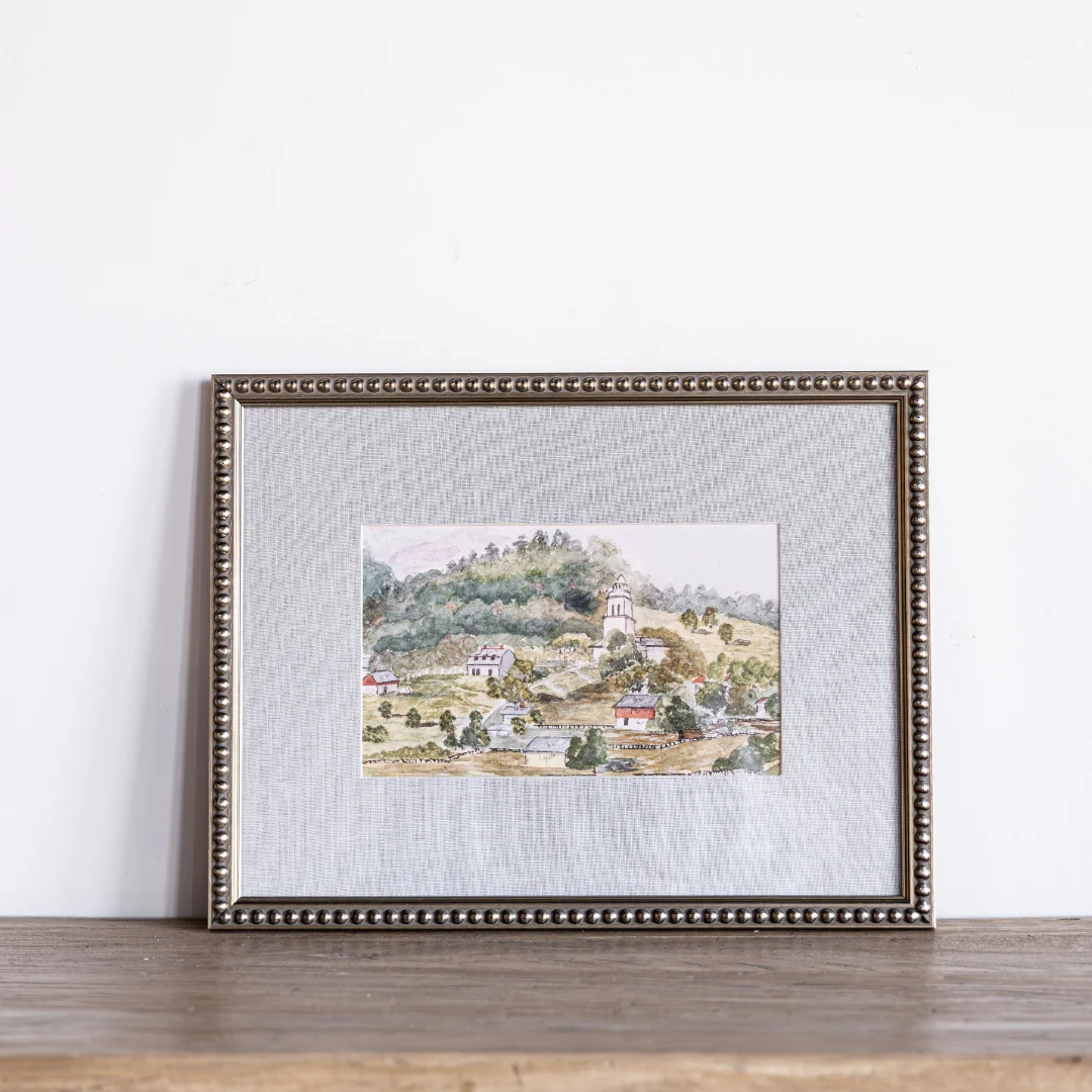 Vintage Watercolor Hillside Town Framed Art