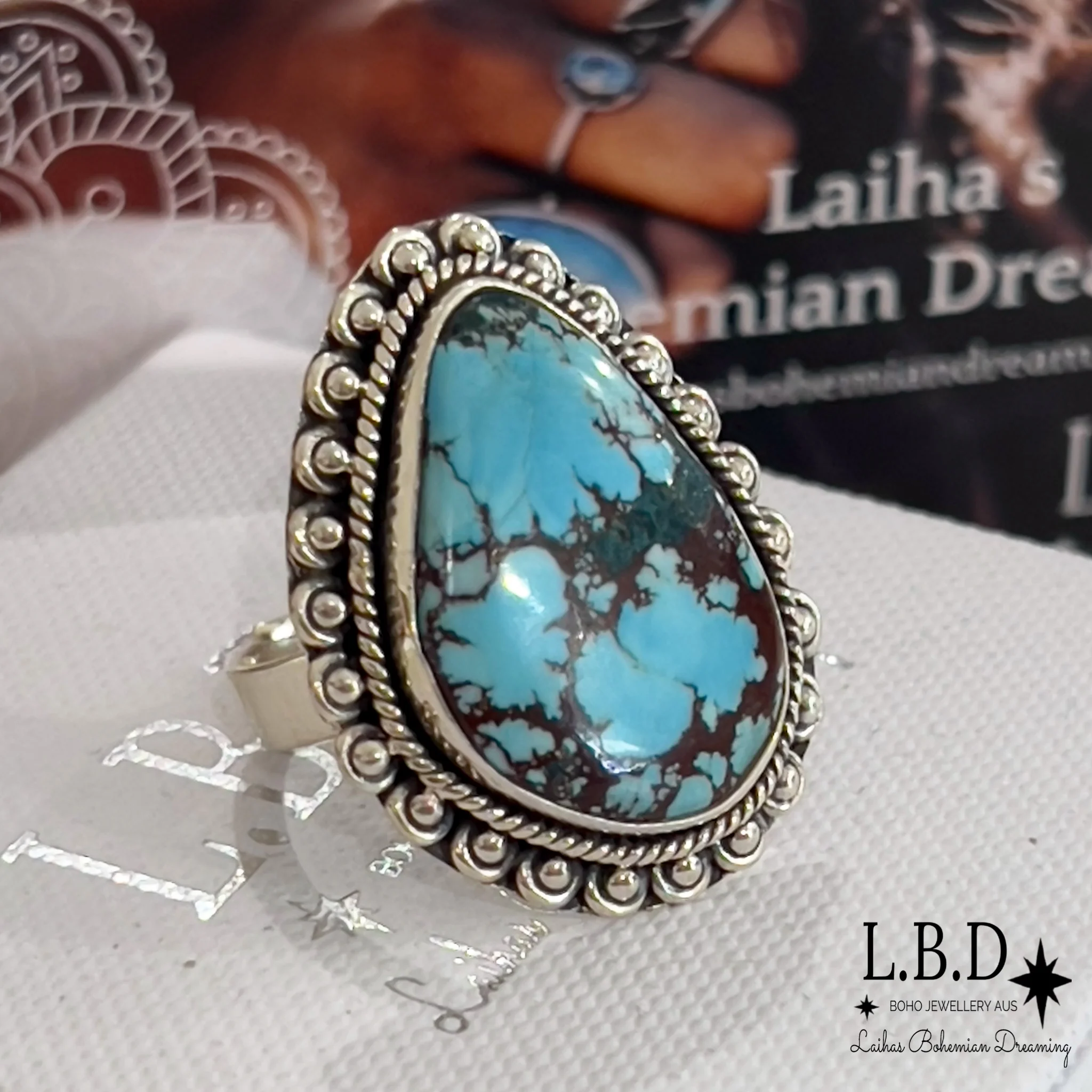 Laihas Intuitive Freestyle Turquoise Ring- Adj