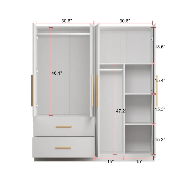 63 Wide Large Freestanding Armoire Wardrobe Cabinet with Drawers