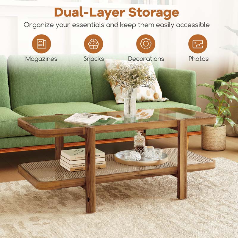 2-Tier Rattan Coffee Table, 47.5