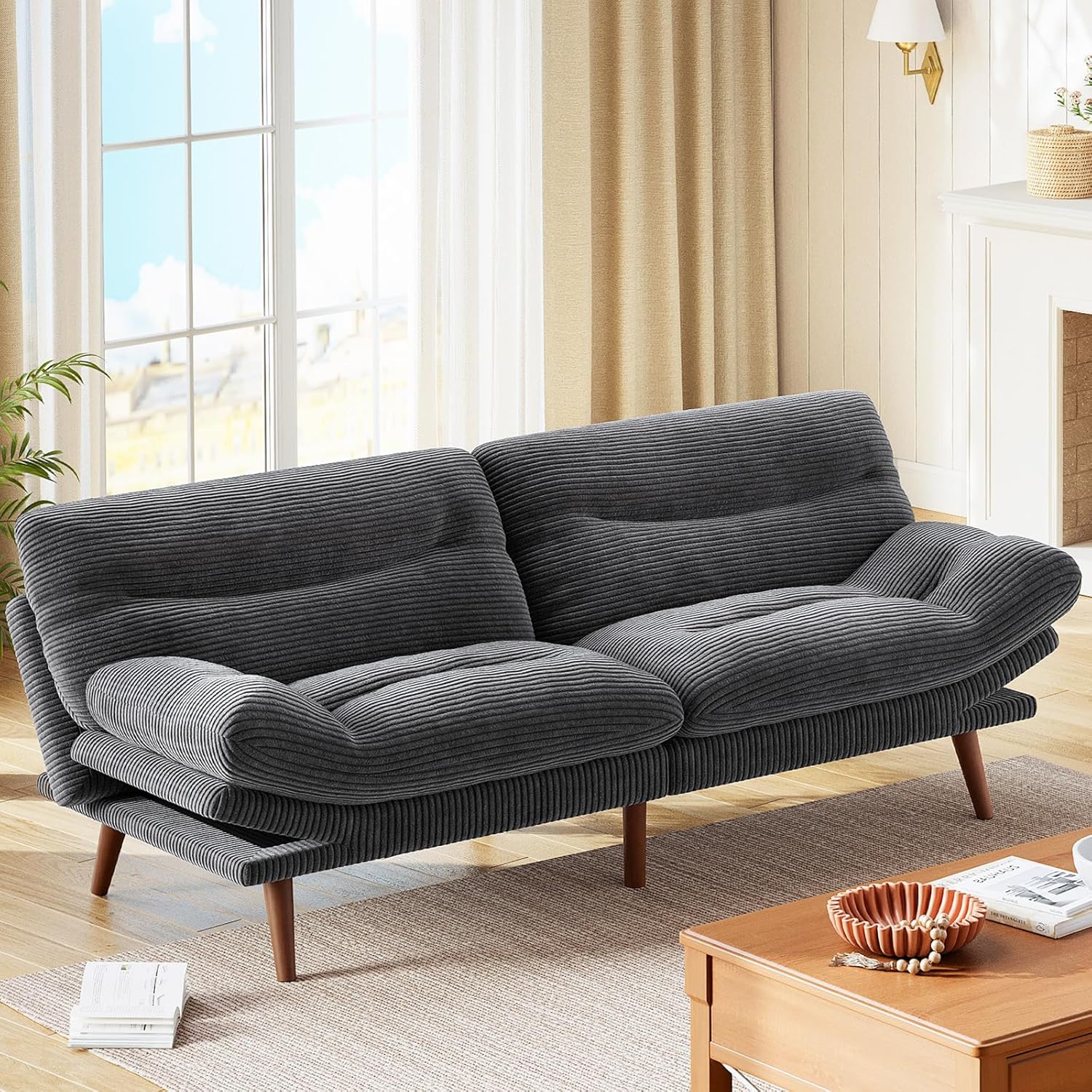Futon Sofa Bed Futon Sofa with Adjustable Back and Armrests Converts to Small Sleeper Sofa Bed