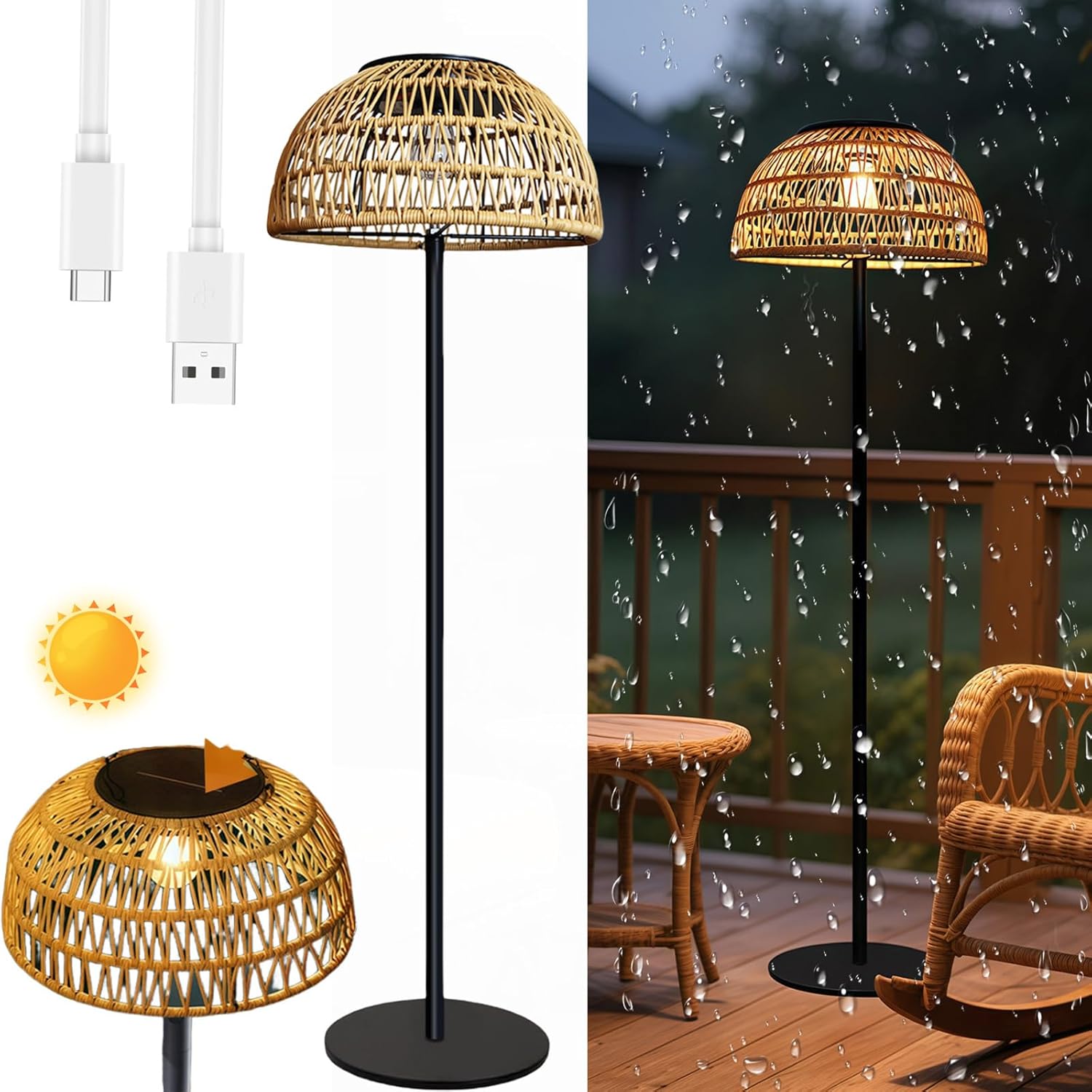 So Outdoor-Stehlampe, wasserdicht, schnurlos, Metallleuchte für Terrasse, Terrasse, Terrasse, Hof, Garten, so & USB-aufladbar, energieeffiziente LED-Beleuchtung für Außenbereiche