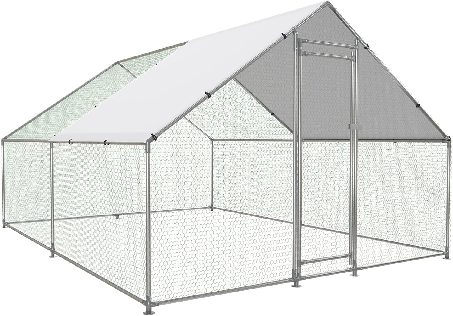 Large Metal Chicken Coop Walk-in Poultry Cage with Water-Resident and Anti-UV Cover Duck Rabbit Cat House Outdoor Chicken Run Pen with Spire Shaped Cage