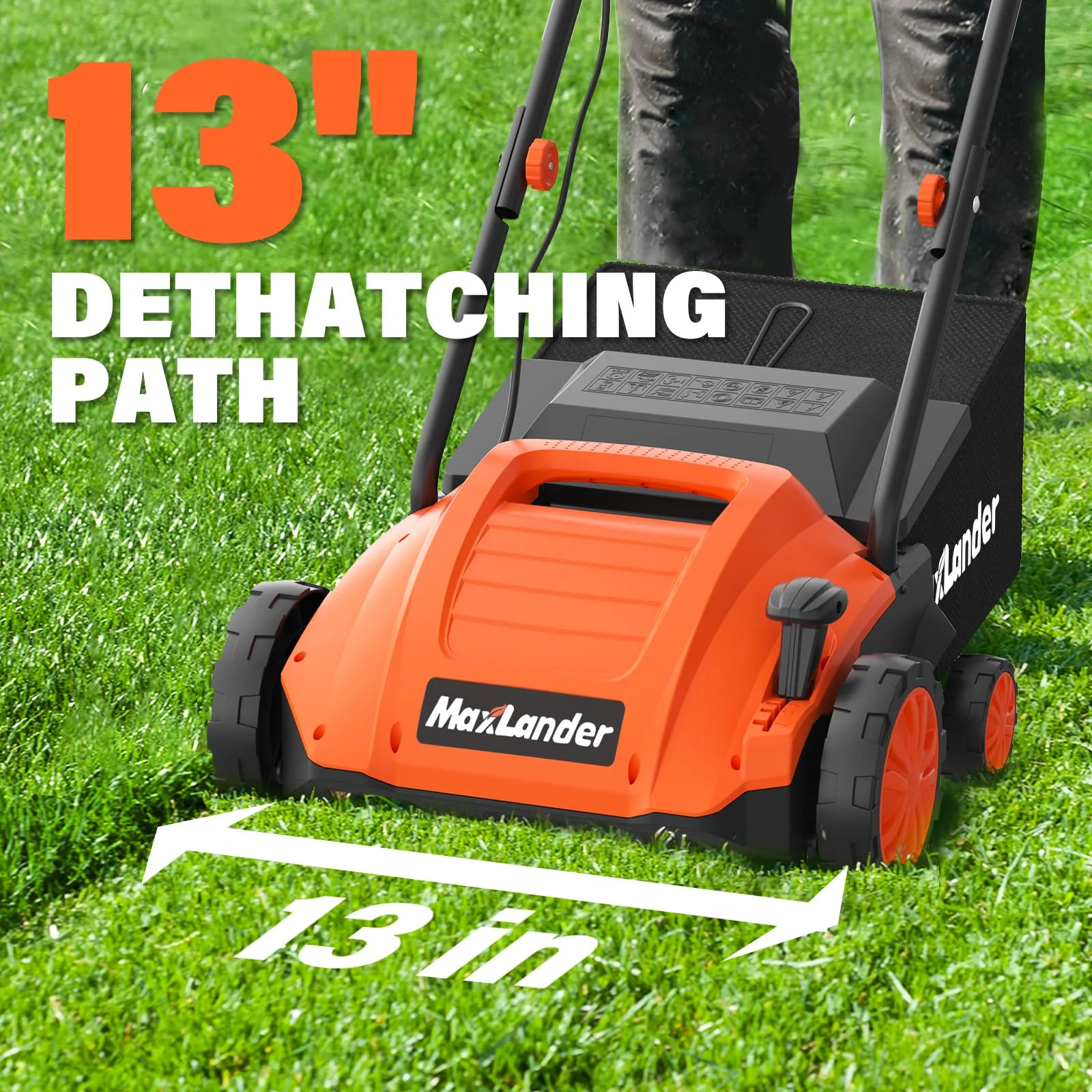 MAXLANDER Electric Dethatcher and Scarifier, 13?? 12Amp 2-in-1 Lawn Dethatcher with 4-Position Depth Adjustment, 30L Removable Collection Bag, Airboost Technology Increases Lawn Health