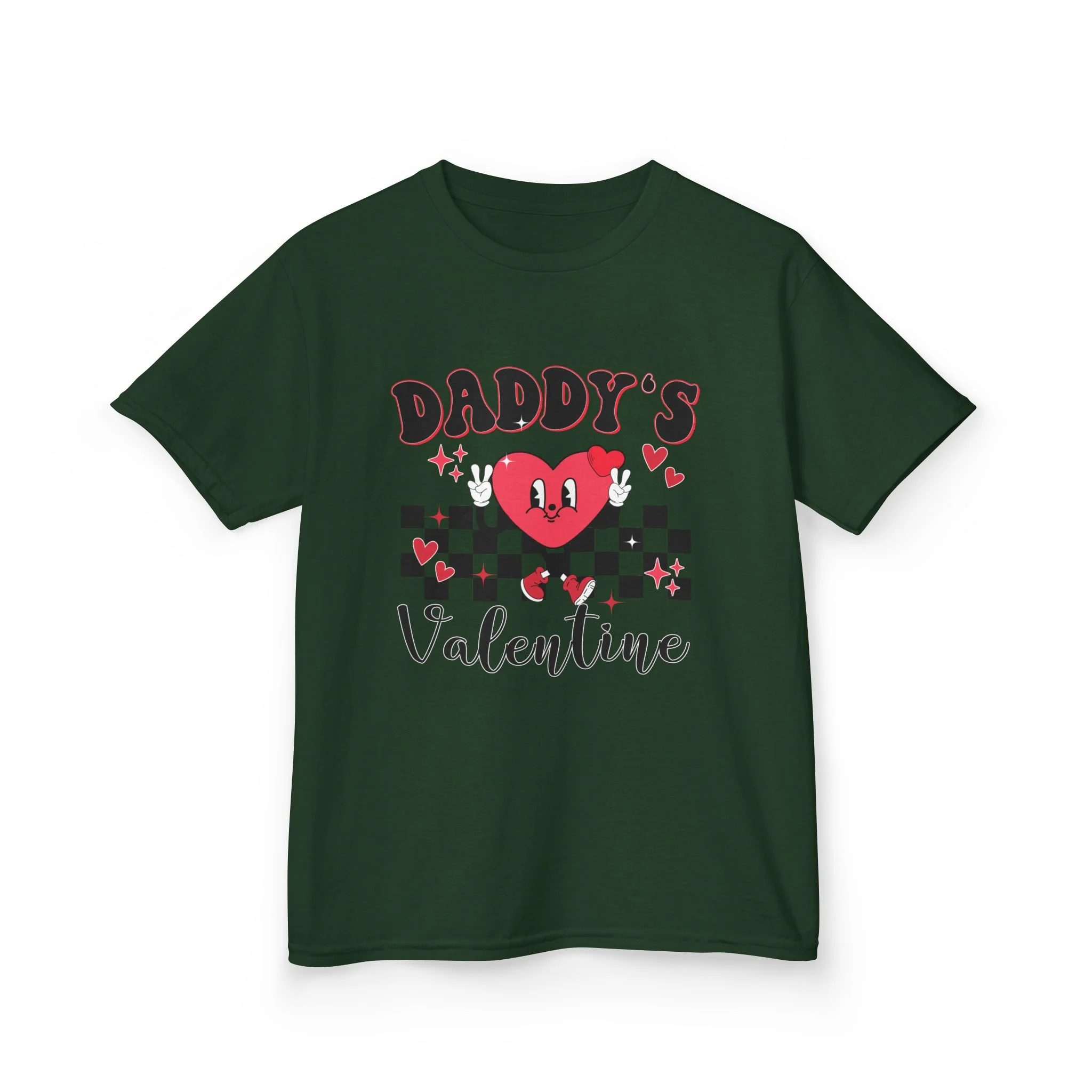 Daddy's Valentine Kids Tee | Heart Character, Checkerboard Valentine Shirt