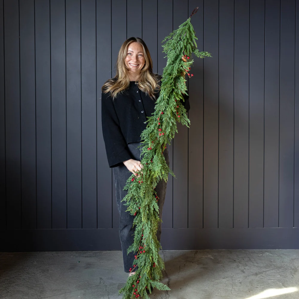 Red Plum Berry Norfolk Cypress Real Touch Garland - 6 Ft