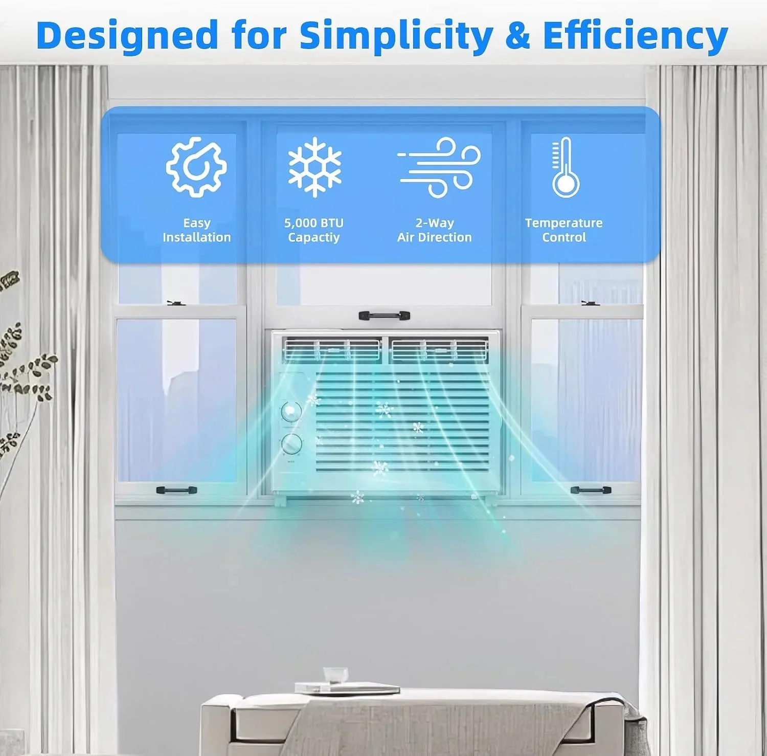 Antarctic Star 12,000 BTU U-shaped window air conditioner, cools rooms up to 550 square feet with 6 modes, 24-hour timer, ultra-quiet window air conditioner