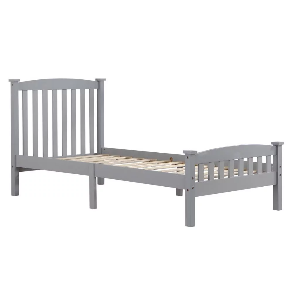 Ktaxon Verticaal Houten Bedframe voor Slaapkamer met Hoofdbord en Voetbord, Grijs, Eenpersoonsmaat
