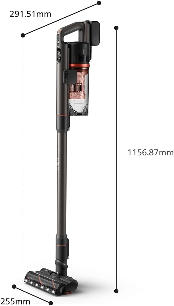 SpeedPro Max Kabelloser Stielstaubsauger 7000 Serie, Für Tierhaare, 360° Kraftvolle Saugkraft, Max. 80 Min., Verwicklungsfrei, Für Teppiche und Hartböden, 4 LED-Aufsätze (XC7065/01)