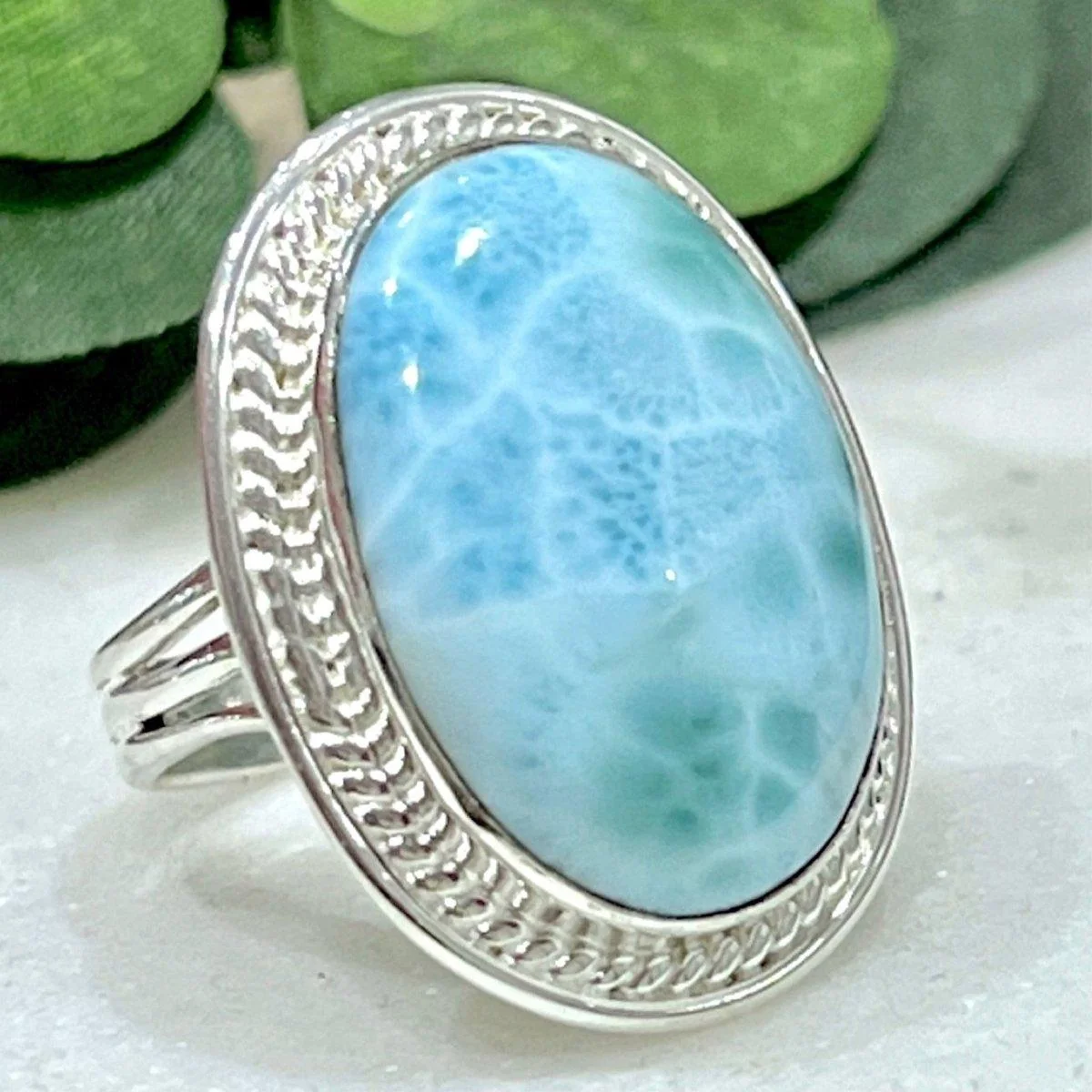 XLARGE Larimar Ring- Gleaming Boho Statement Ring