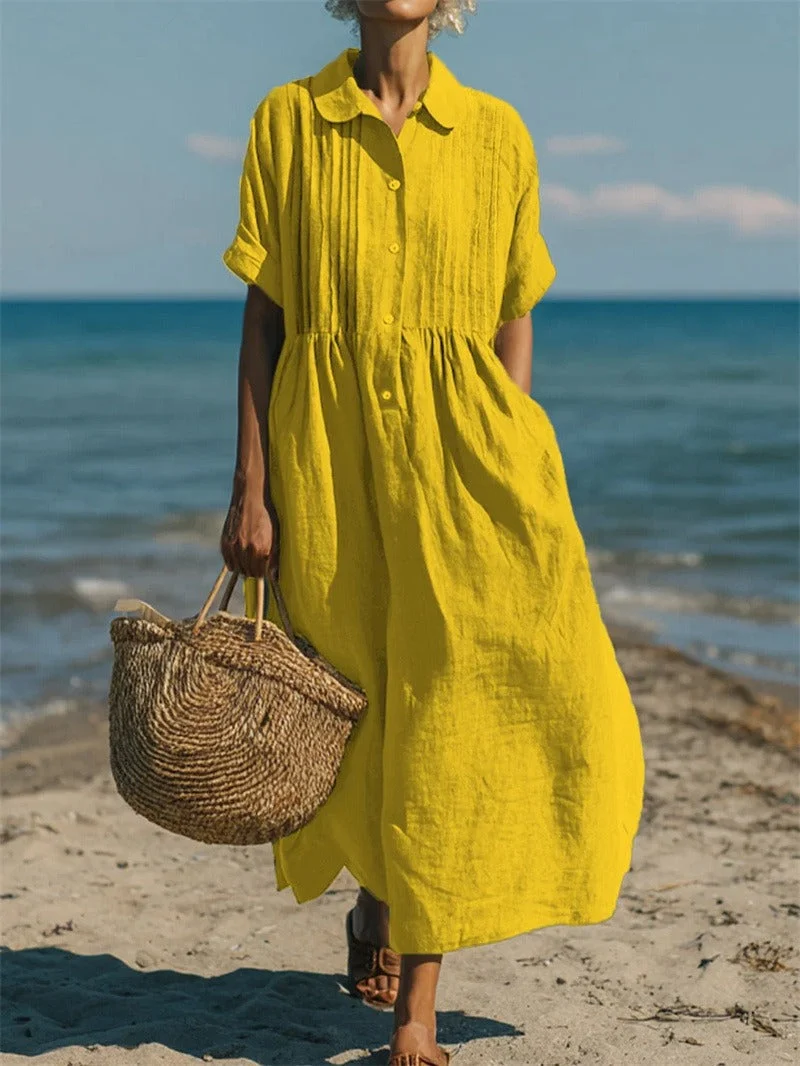 Women��s Midi Dress Breathable Cotton Button-Front Summer Style