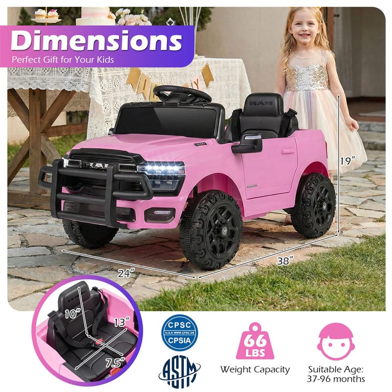 12V Kids Ride-On Truck Car Licensed RAM 3500 Electric Vehicle with Remote Control, Soft Start & LED Lights, Ride On Toy for Boys Girls Aged 3+