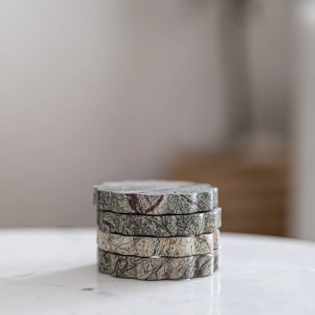 Green Marble Scalloped Coasters