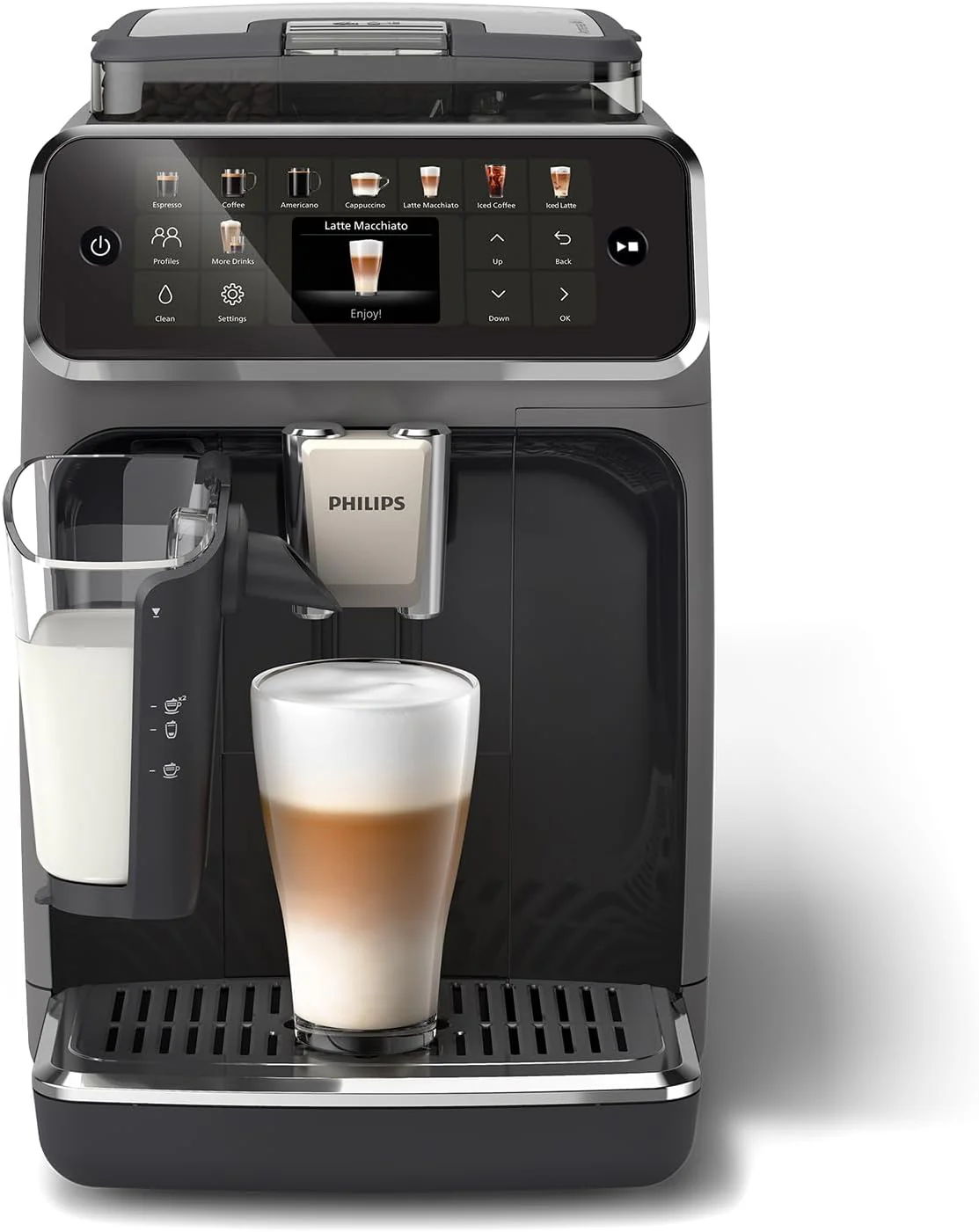 Philips Fully Automatic Espresso Maker 5500-20 Series Hot and Iced Coffees, LatteGo Quick Clean Milk System, 40% Quieter with SilentBrew, QuickStart, Grey (EP5544/50)