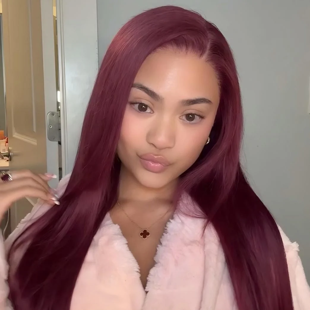99J Burgundy Colored Straight Wig 13x4 HD Transparent Lace Human Hair Wigs For Women