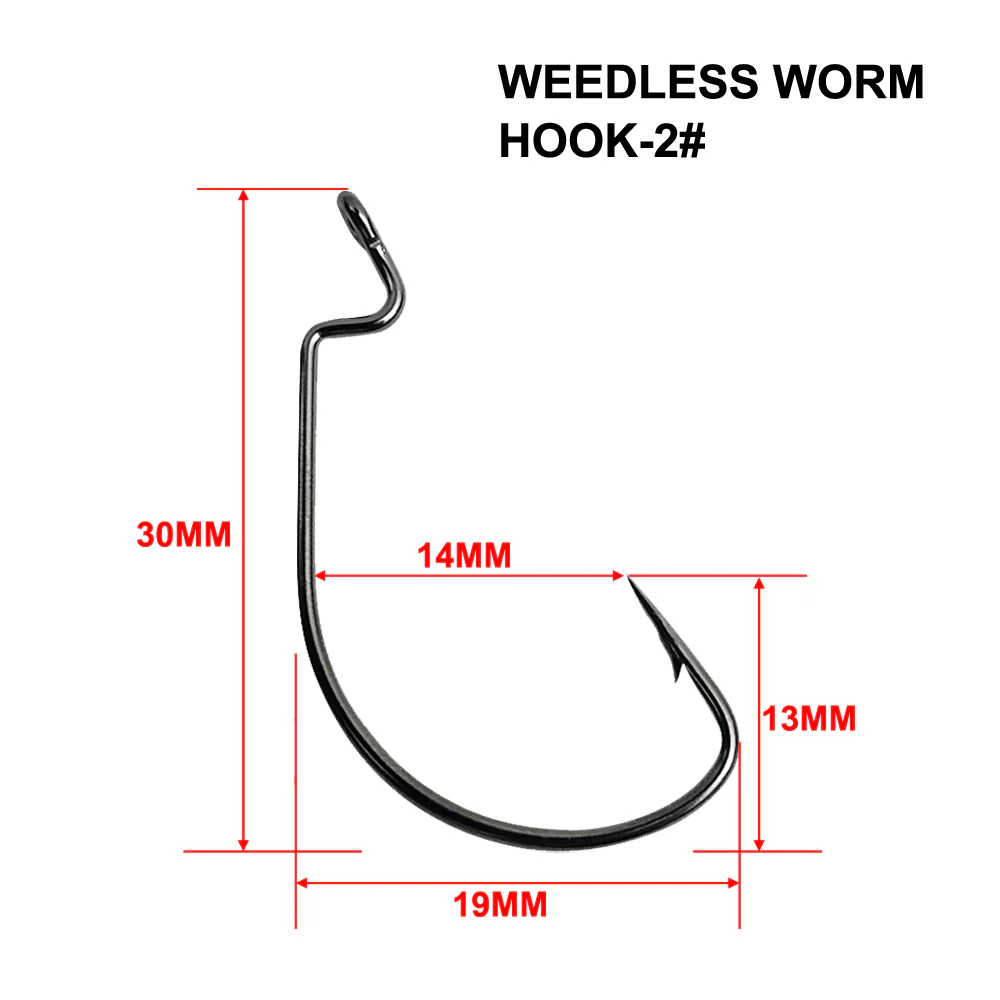 40-100pcs Weedless Worm Hook in Size 2# - 7/0 Fishing Tackle
