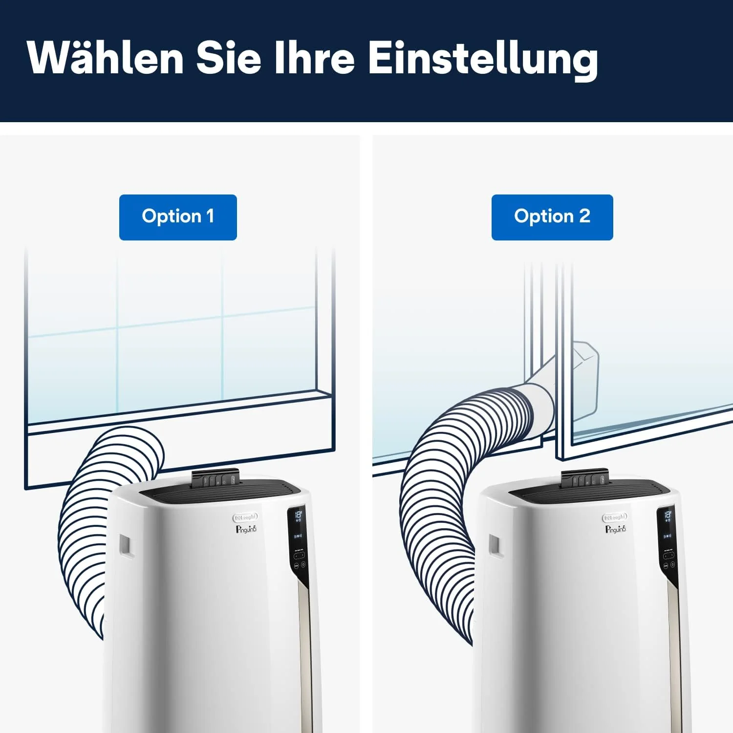 De'Longhi Pinguino PAC EM82, Condizionatore Portatile per ambienti fino a 80 m³, 9.400 BTU, 2,4 kW, 63 dB, Funzione Deumidificatore, Classe Energetica A, Timer 24h, Bianco