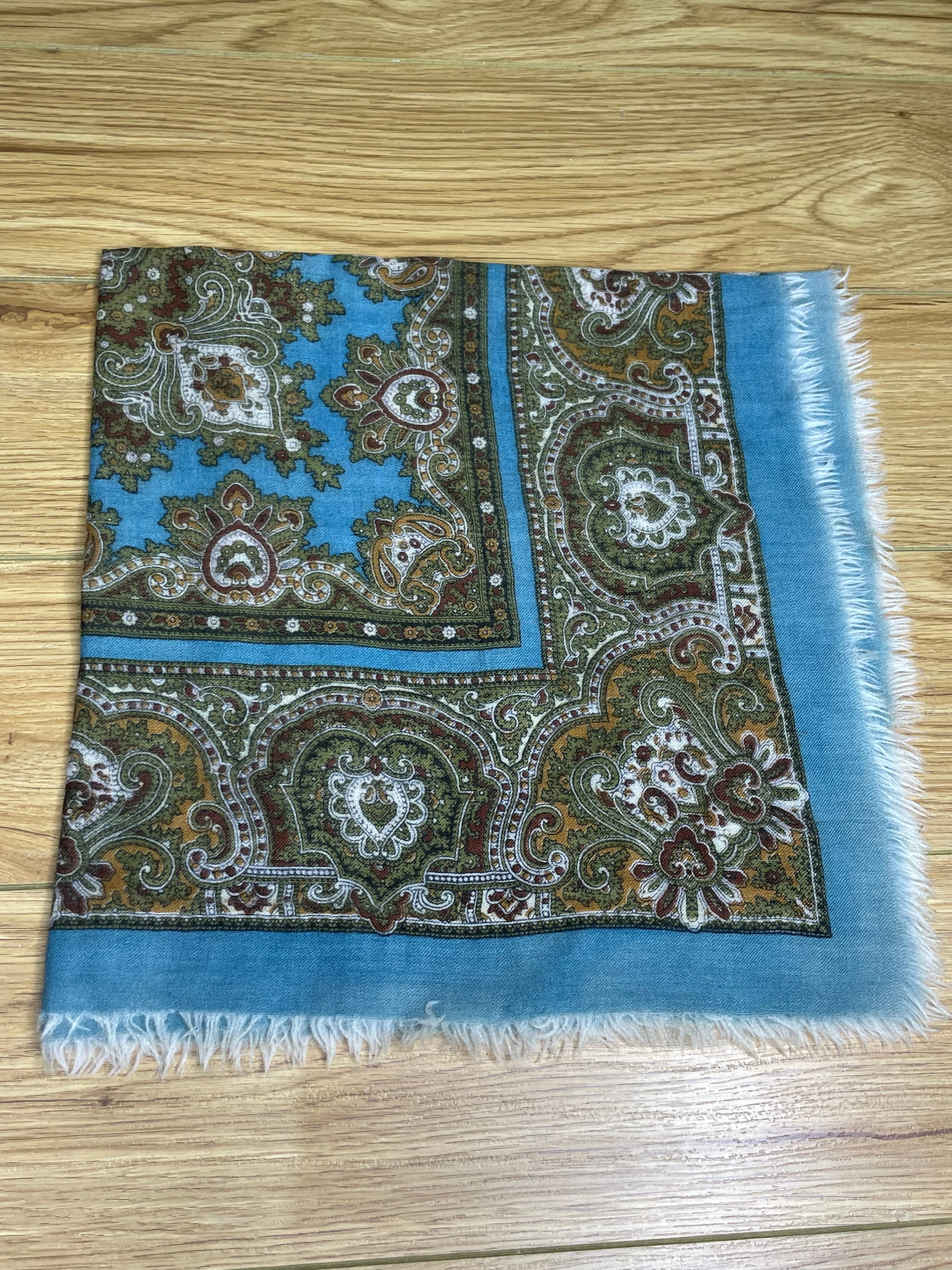 1960s Linen Wool Blend Mosaic Scarf