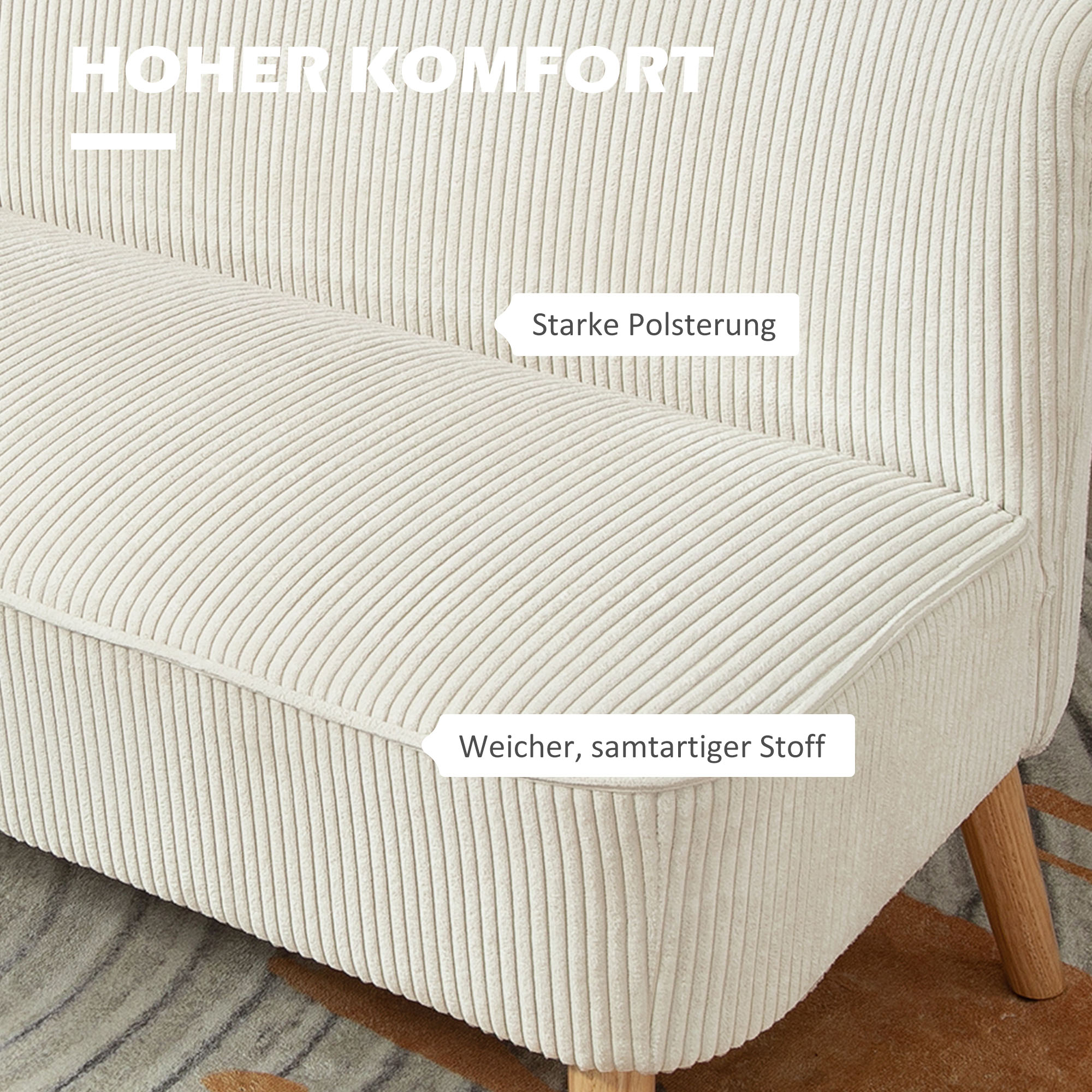 HOMCOM Tweezitsbank, Zachte Bekleding, Onderhoudsvriendelijk, Tot 150 kg Belastbaar, 117 x 56,5 x 77 cm, Crème Wit