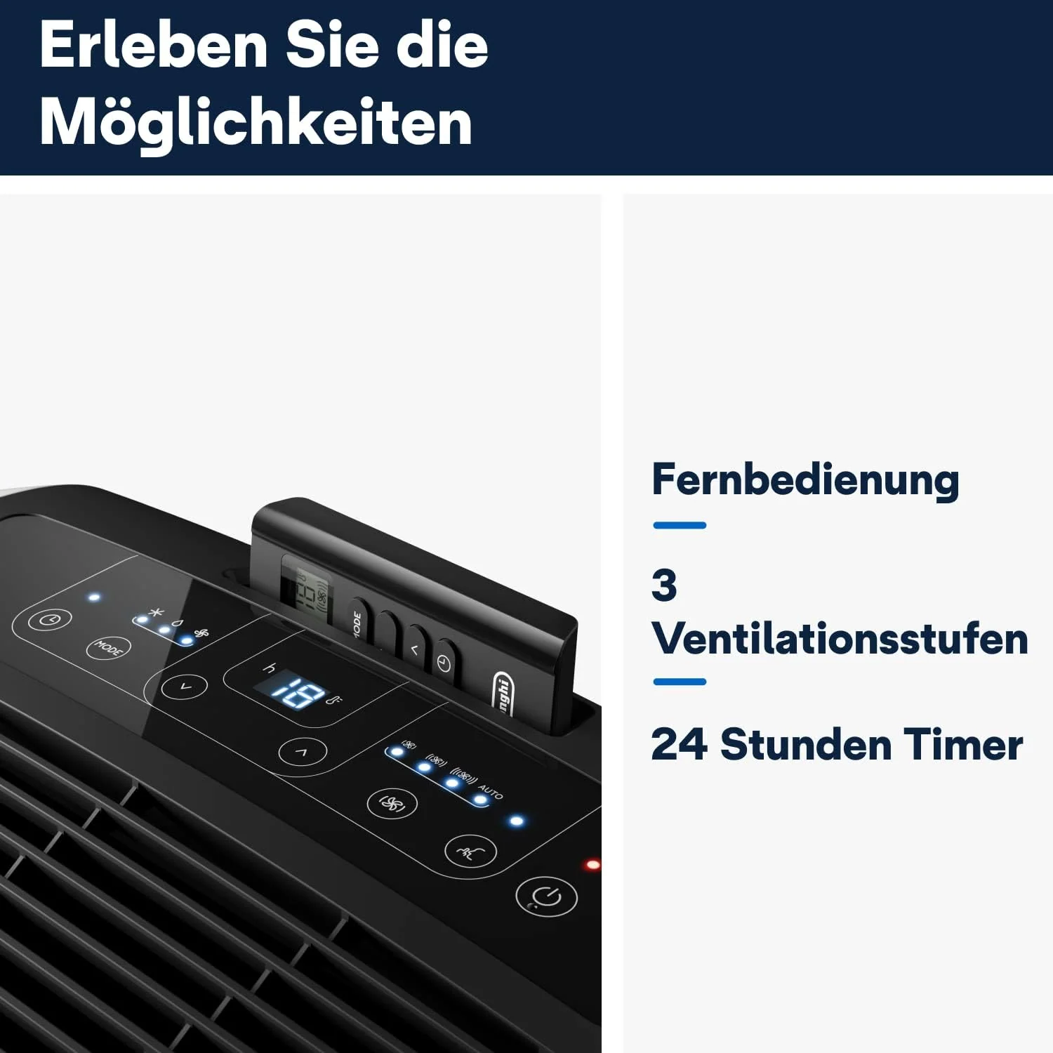 De'Longhi Pinguino PAC EM93 Silent, climatizzatore portatile per ambienti fino a 90 m³, 10.500 BTU/h, 2,6 kW, 63 dB, funzione deumidificatore, classe energetica A, timer 24 ore, bianco