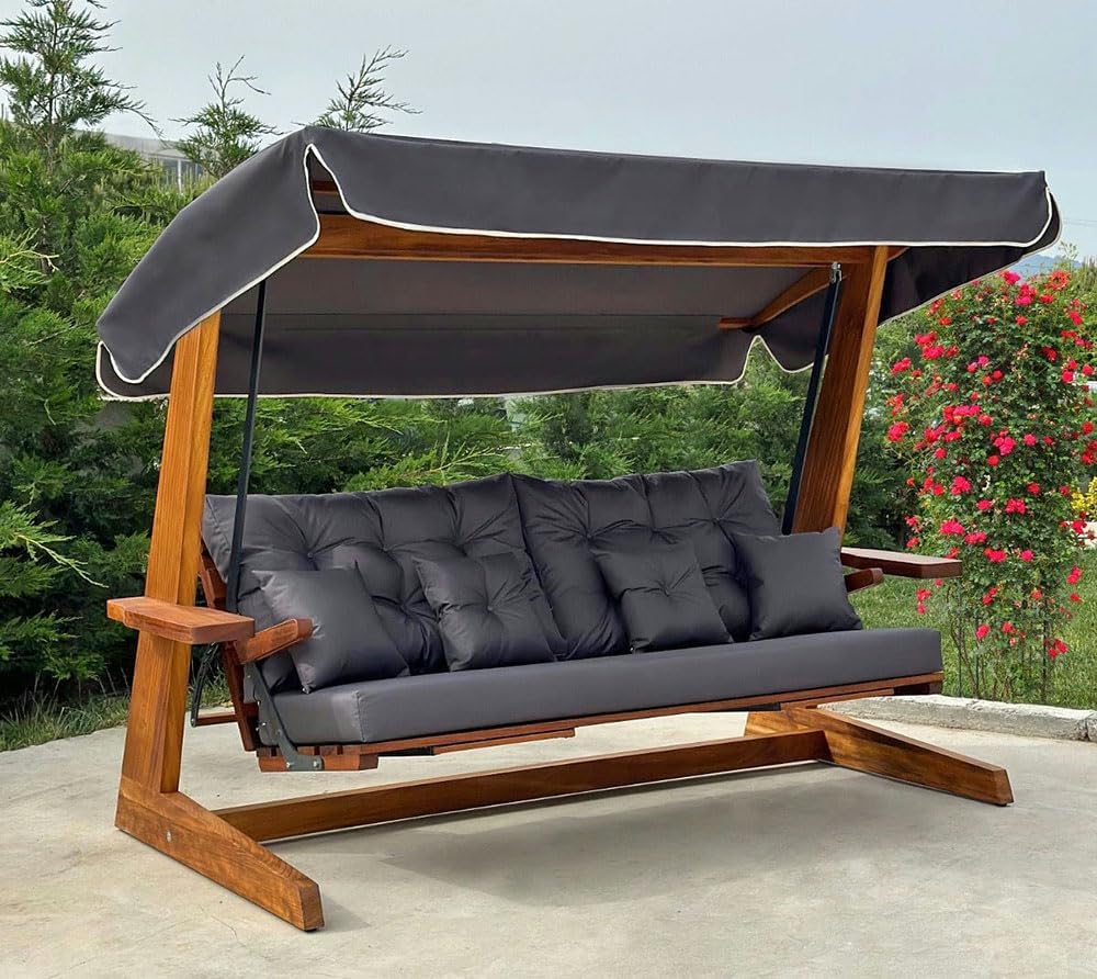 WESTMANN Hollywoodschaukel Luna 2600 | 260x139x195 cm Grau | Holzschaukel für bis zu 4 Personen inklusive Sonnenschutz