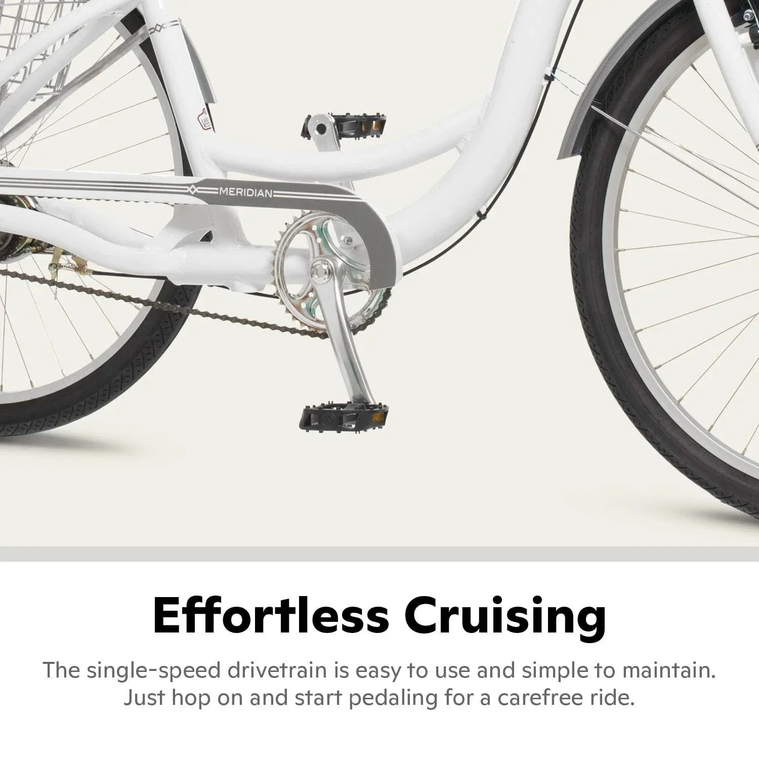 2025 Schwinn Meridian Adult Tricycle, Men's and Women's Beach Cruiser, 26-inch Wheels, Low Step-Through, Wide Saddle, Folding Rear Basket.