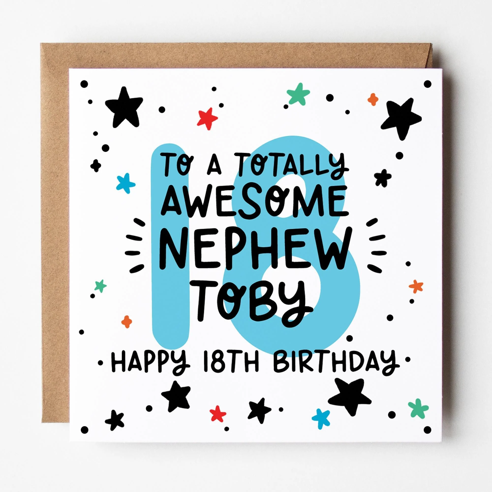 18th Birthday Card, Personalised Birthday Card For Nephew With Kraft Envelope