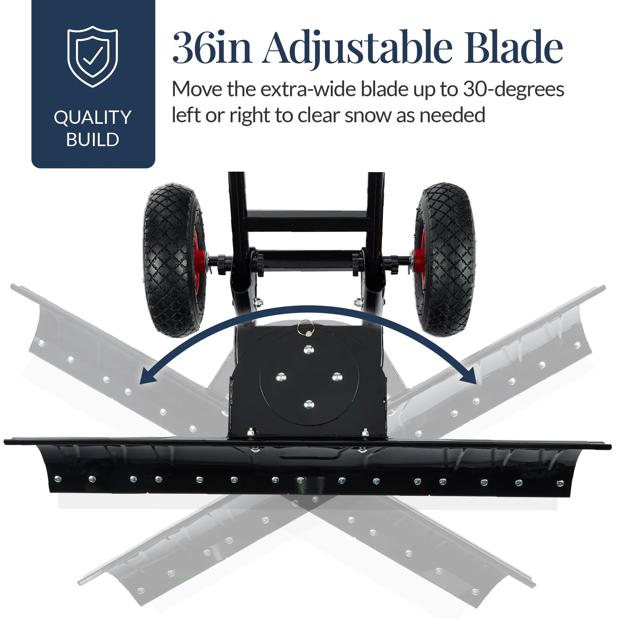 Best Choice Products 36in Galvanized Blade Hand Snow Pusher w/ 2 Wheels, Adjustable Handle, Blade Angle - Black